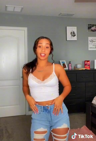 5. Sweetie Breana Clough Shows Cleavage in White Crop Top