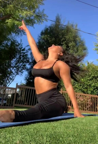 6. Cute Candice Shows Cleavage in Black Sport Bra while doing Sports Exercises