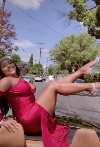 4. Sexy Candice Shows Legs Braless in a Car
