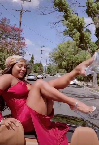 5. Sexy Candice Shows Legs Braless in a Car