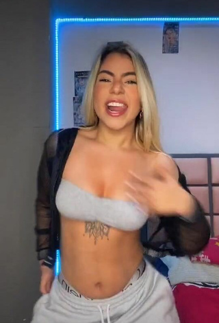 Beautiful Chantall Pizzino Shows Cleavage in Sexy Grey Tube Top and Bouncing Boobs