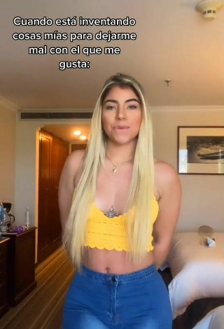 1. Cute Chantall Pizzino Shows Cleavage in Yellow Crop Top
