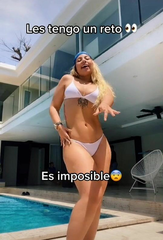 Cute Chantall Pizzino Shows Cleavage in White Bikini and Bouncing Boobs at the Swimming Pool