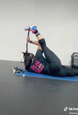 2. Sexy Monique Jones in Black Leggings while doing Fitness Exercises