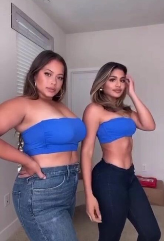 Sexy Gabriela Bandy Shows Cleavage in Blue Tube Top