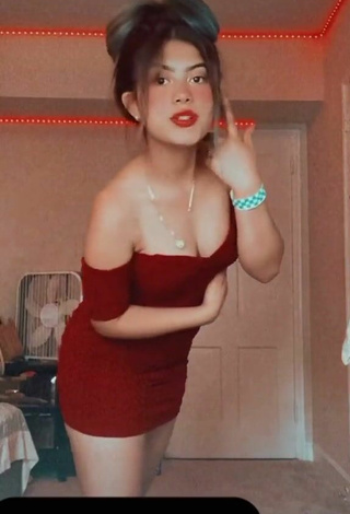 Sexy Cristel Mejia Shows Cleavage in Red Dress