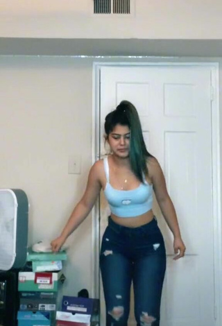 Sexy Cristel Mejia Shows Cleavage in Blue Crop Top
