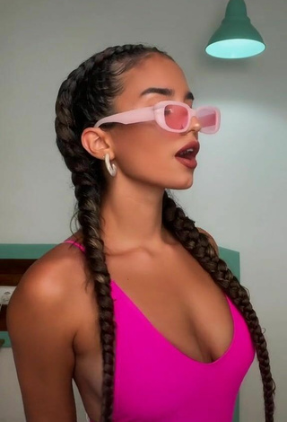Sexy Laia Fidalgo Vega Shows Cleavage in Pink Swimsuit