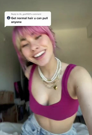 Sexy Kaylie Altman Shows Cleavage in Purple Crop Top