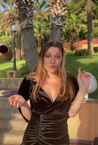Sexy Lucy Lacht Shows Cleavage in Black Dress