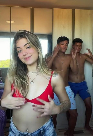 Hot Mapu Alves Shows Cleavage in Red Bikini Top