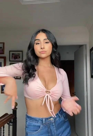 Cute Marianella Flórez Lovera Shows Cleavage in Pink Crop Top