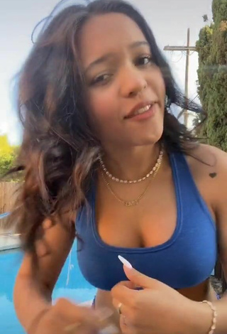 3. River Bleu Shows Cleavage in Appealing Blue Crop Top at the Pool
