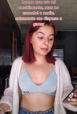 2. Sexy Andrina Shows Cleavage in Grey Crop Top