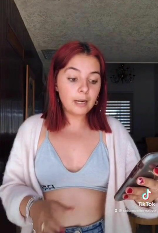 5. Sexy Andrina Shows Cleavage in Grey Crop Top