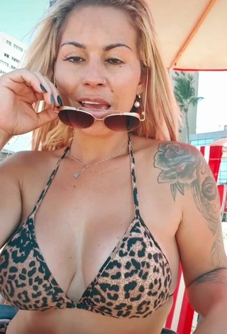 Sexy Sheila Bellaver Shows Cleavage in Leopard Bikini Top