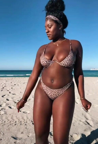 3. Skaibeauty Shows Cleavage in Hot Leopard Bikini and Bouncing Boobs at the Beach