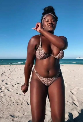 5. Skaibeauty Shows Cleavage in Hot Leopard Bikini and Bouncing Boobs at the Beach