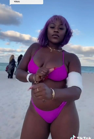 4. Magnetic Skaibeauty Shows Cleavage in Appealing Purple Bikini and Bouncing Boobs at the Beach