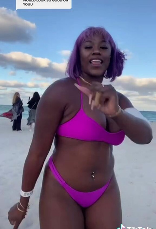 6. Magnetic Skaibeauty Shows Cleavage in Appealing Purple Bikini and Bouncing Boobs at the Beach