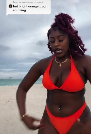 3. Magnificent Skaibeauty Shows Cleavage in Electric Orange Bikini and Bouncing Breasts at the Beach
