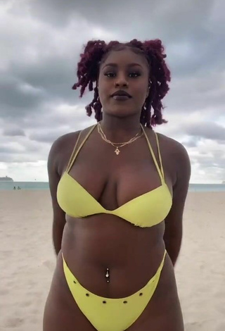 2. Lovely Skaibeauty Shows Cleavage in Yellow Bikini and Bouncing Boobs at the Beach