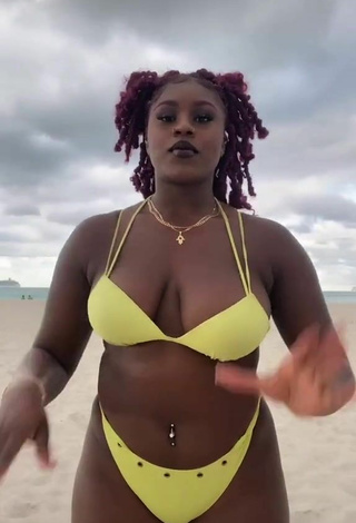 3. Lovely Skaibeauty Shows Cleavage in Yellow Bikini and Bouncing Boobs at the Beach