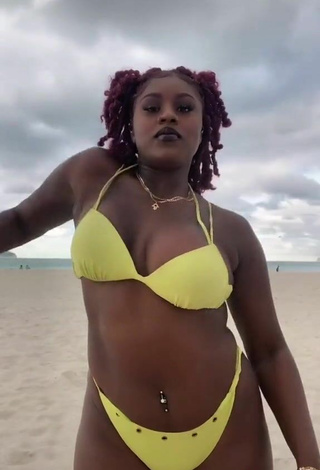 6. Lovely Skaibeauty Shows Cleavage in Yellow Bikini and Bouncing Boobs at the Beach