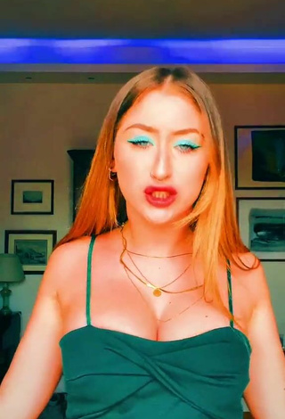 6. Cute Sofia Sembiante Shows Cleavage in Green Dress and Bouncing Boobs