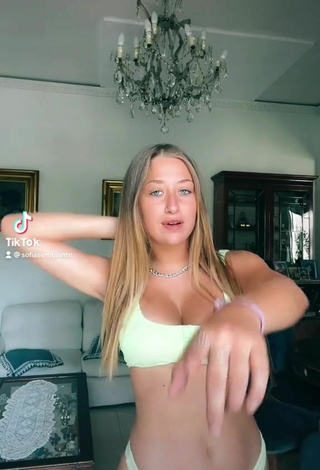 1. Sexy Sofia Sembiante Shows Cleavage in Light Green Bikini