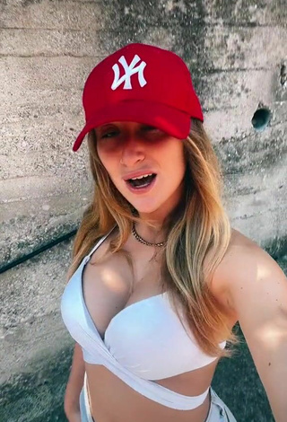 5. Sexy Sofia Sembiante Shows Cleavage in White Crop Top