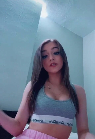 Hot Zoeigh Lavender Shows Cleavage in Grey Crop Top