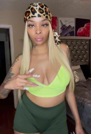 2. Cute Diandra Shows Cleavage in Light Green Crop Top and Bouncing Boobs