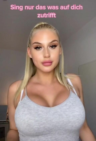 Antonia Rot shows Sweet Grey Crop Top and Cleavage