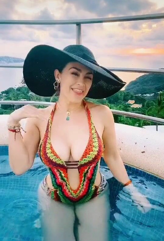 2. Hot Aracely Arámbula Shows Cleavage in Swimsuit at the Pool