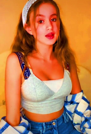 4. Sexy Charlotte M Shows Cleavage in Blue Crop Top