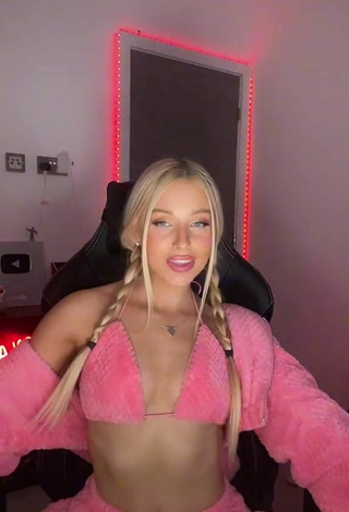 Sexy Charlotte Parkes Shows Cleavage in Pink Crop Top