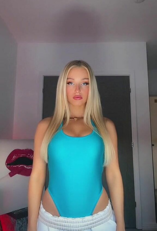 3. Hot Charlotte Parkes Shows Cleavage in Blue Bodysuit and Bouncing Tits