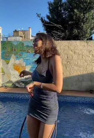 2. Sexy Dai Amadeo Shows Cleavage in Grey Dress at the Pool