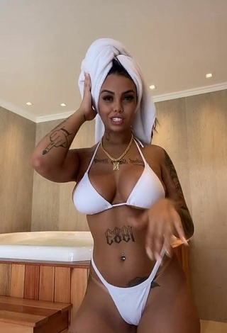 3. Cute Nathi Rodrigues Shows Cleavage in White Bikini and Bouncing Tits