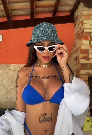 Erotic Nathi Rodrigues Shows Cleavage in Blue Bikini and Bouncing Breasts