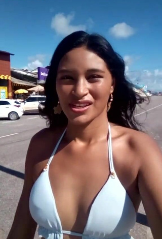 Cute Elisane Shows Cleavage in White Bikini Top