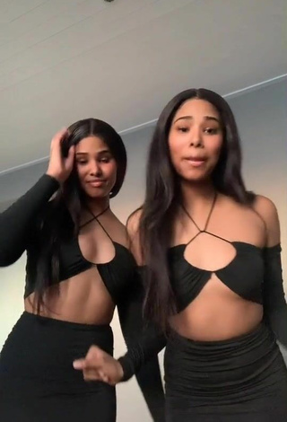 2. Hot Lauren and Lara Shows Cleavage in Black Crop Top