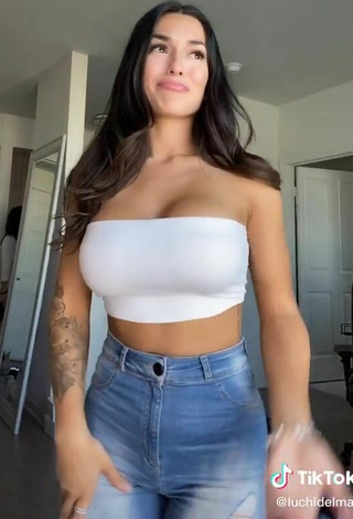 3. Sweetie Luciana DelMar Shows Cleavage in White Tube Top