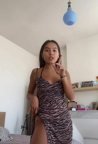 Sexy Mai Lee Shows Cleavage in Zebra Dress