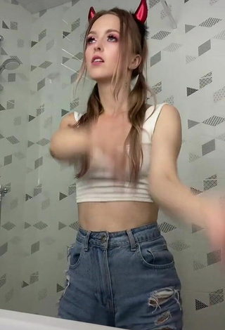 6. Sexy Nastya Shows Cleavage in White Crop Top