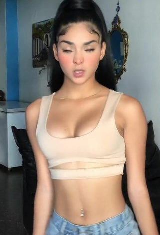 Amazing Paola del Castillo Shows Cleavage in Hot Beige Crop Top