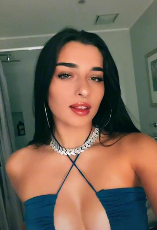 Sweetie Sofia Crisafulli Shows Cleavage in Blue Crop Top