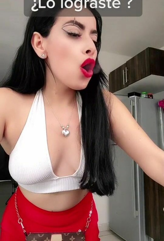 Sweetie Sara Marti Shows Cleavage in White Crop Top