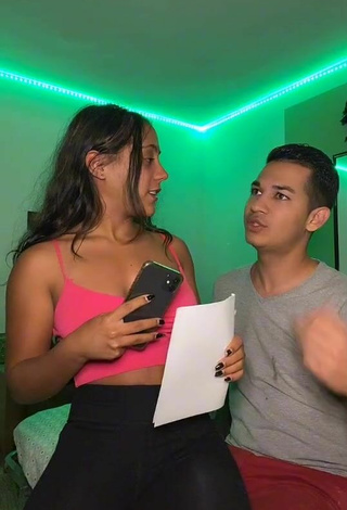 2. Sexy Camille & Loic Shows Cleavage in Pink Crop Top